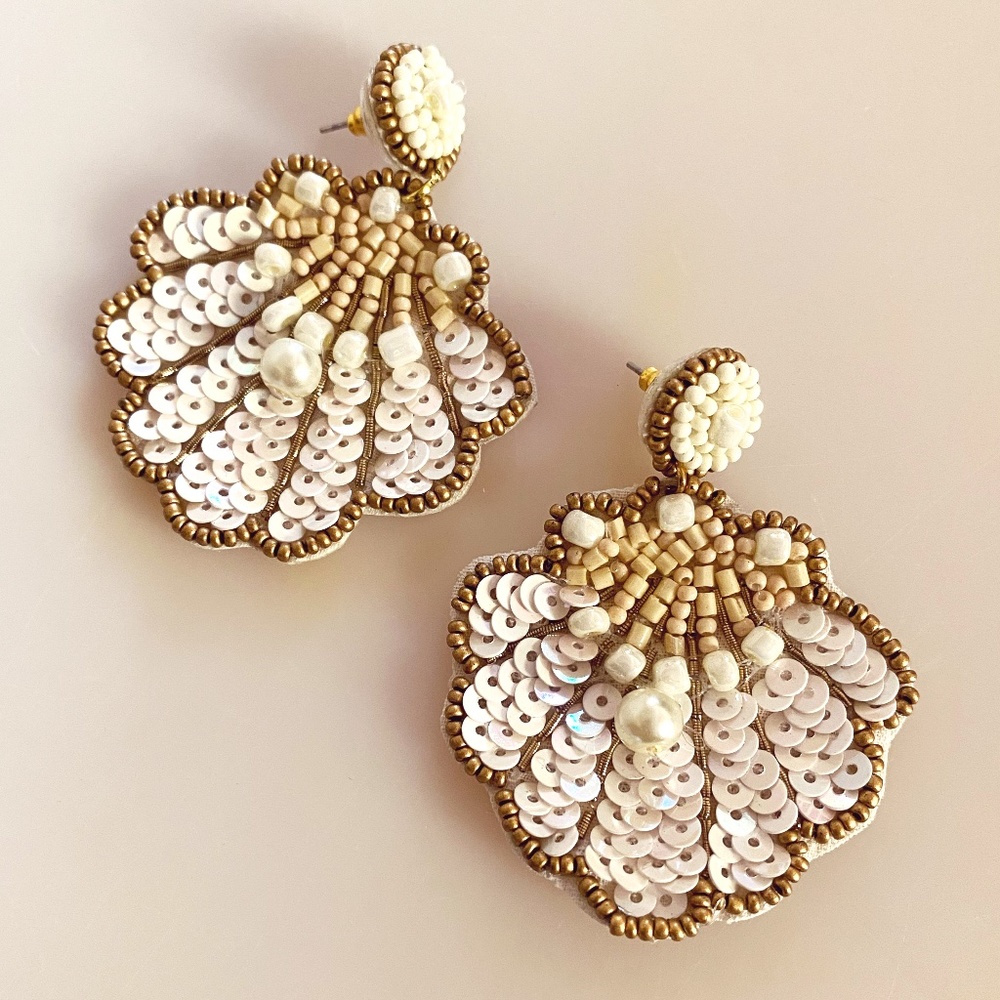 Beaded Sequin Pearl Seashell Handmade Earrings